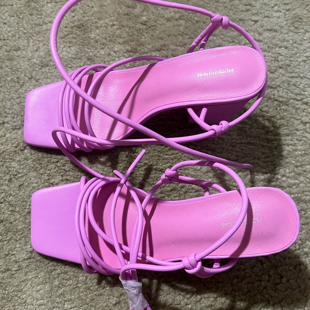 Pink block heel sandals